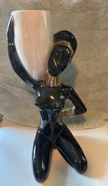 VTG Handmade Ceramic African Woman Figural Planter Studio Pottery 15"